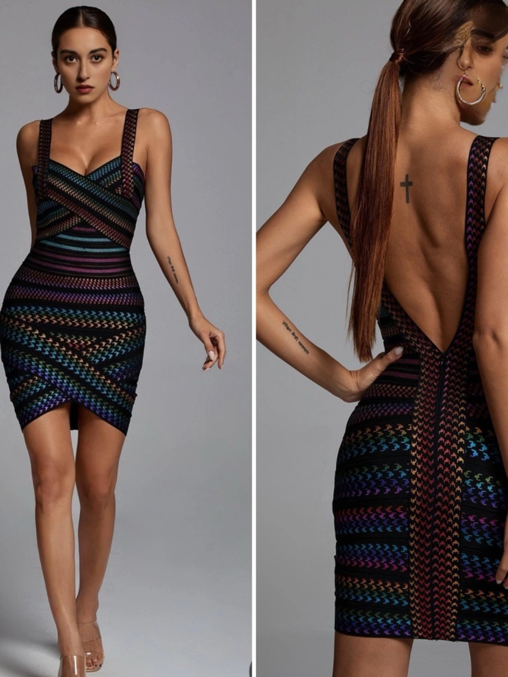 Black Mini Dress with metallic Rainbow - Picture 2 of 14